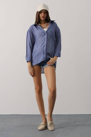 Blue Casual Streetwear Oversized Shirt - Brand: Reyon - Women's Clothing Wholesale - Globality Store