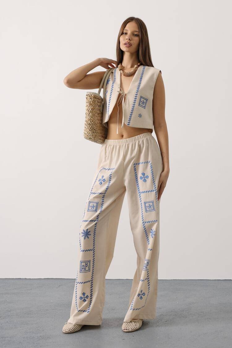 Beige Boho Floral Tie Sleeveless Set