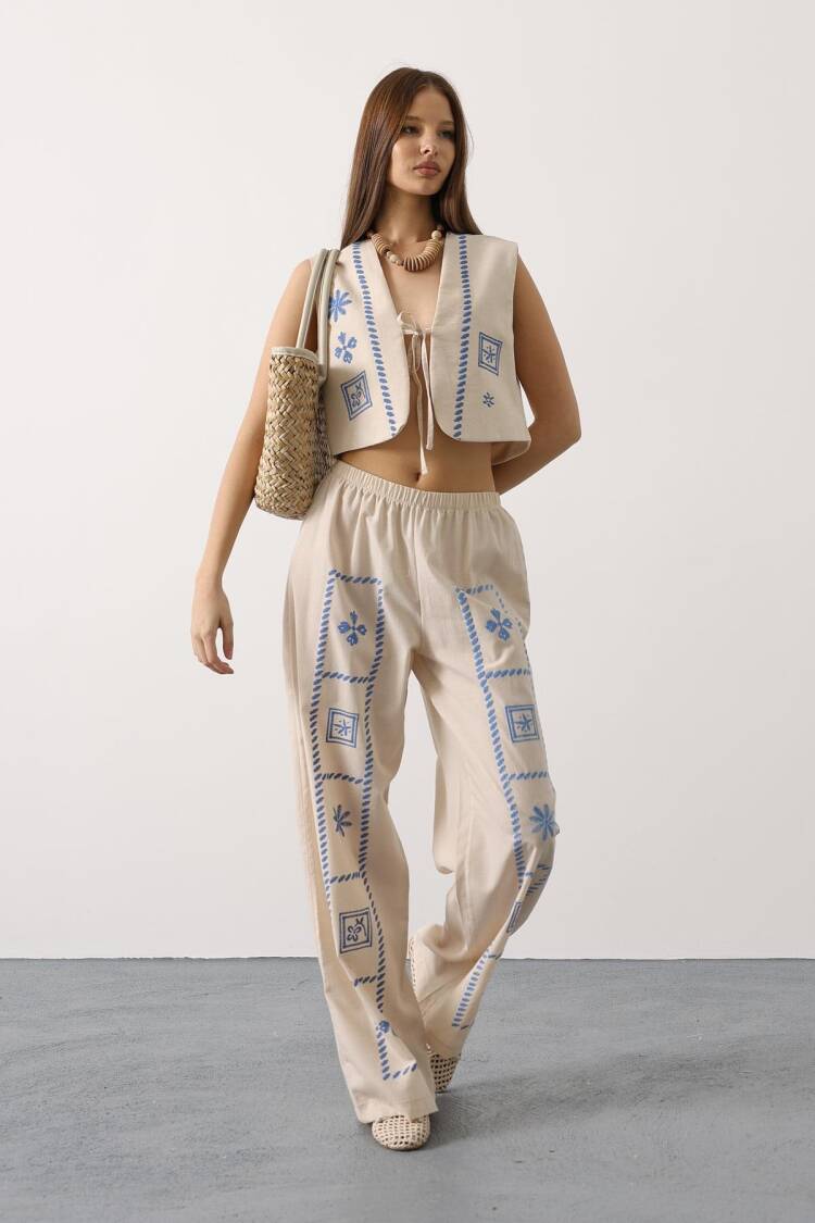 Beige Boho Floral Tie Sleeveless Set