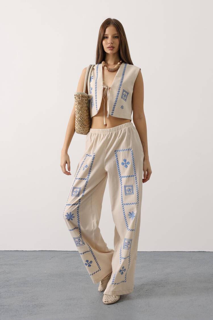 Beige Boho Floral Tie Sleeveless Set