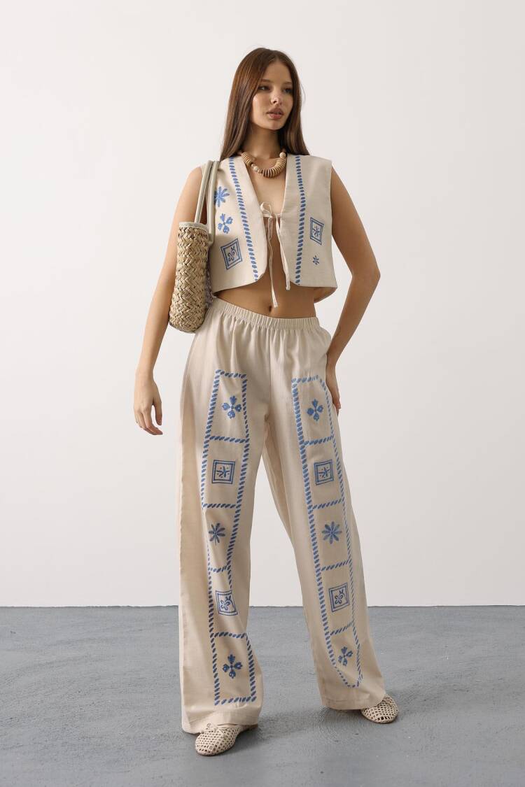 Beige Boho Floral Tie Sleeveless Set - Brand: Reyon - Women's Clothing Wholesale - Globality Store