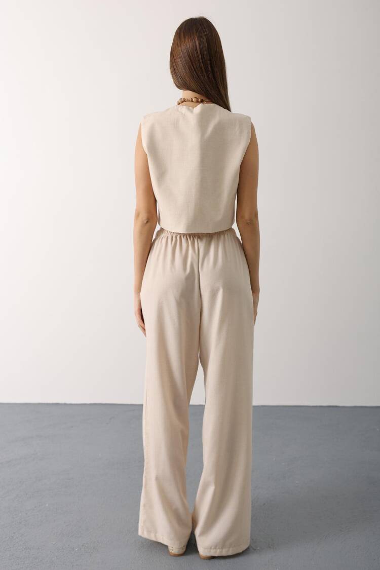 Beige Boho Floral Tie Sleeveless Set