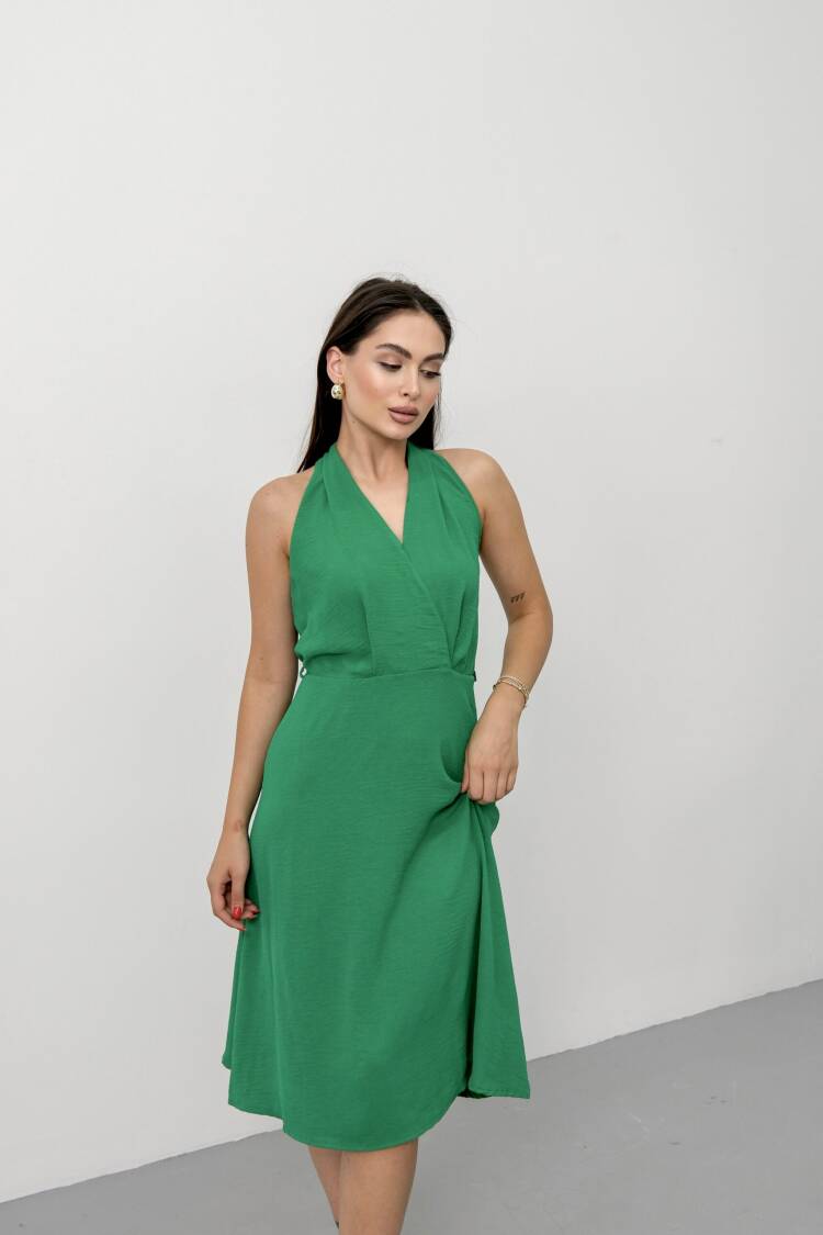 Green Elegant Wrap Dress With Halter Neck