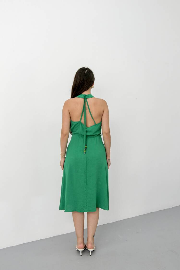 Green Elegant Wrap Dress With Halter Neck