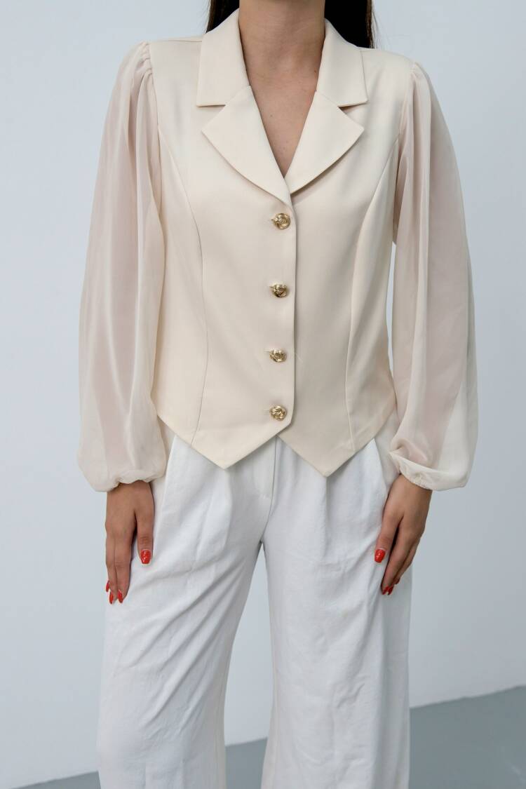 Beige Elegant Formal Slim Fit Jacket