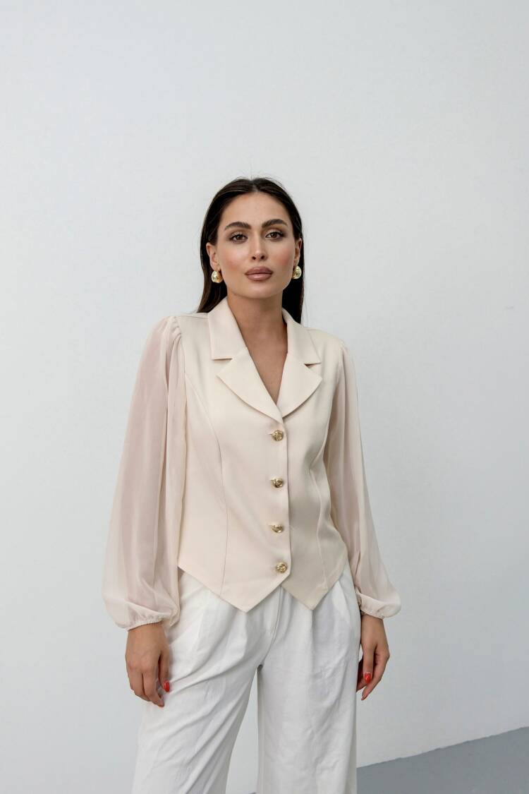Beige Elegant Formal Slim Fit Jacket - Brand: STEPS - Women's Clothing Wholesale - Globality Store