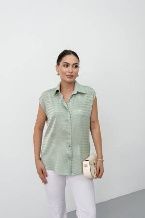 Green Striped Casual Elegant Shirt With Polo Neck - Brand: STEPS - Women's Clothing Wholesale - Globality Store