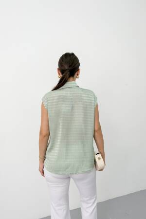 Green Striped Casual Elegant Shirt With Polo Neck - Brand: STEPS - Women's Clothing Wholesale - Globality Store