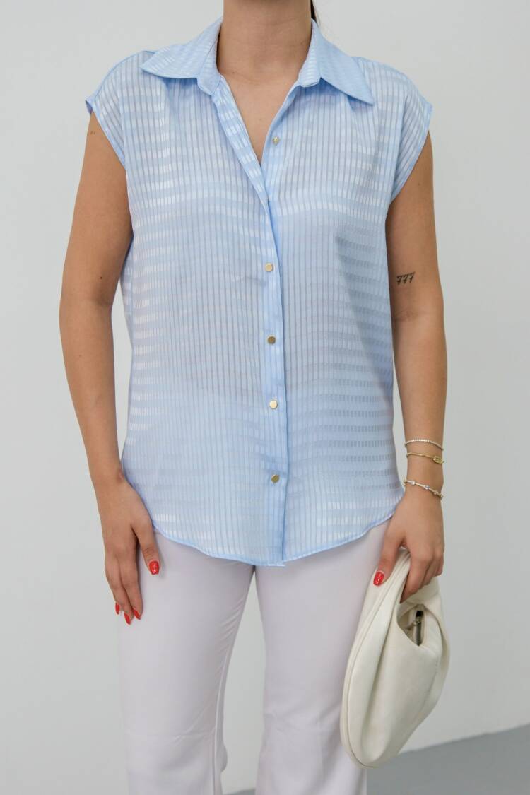 Striped Sleeveless Polo Neck Shirt