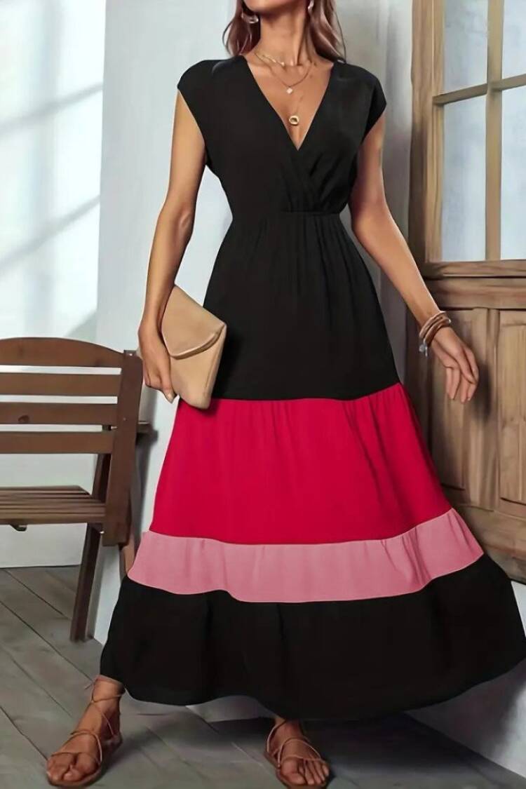 Black Fit And Flare Dress With Cap Sleeves