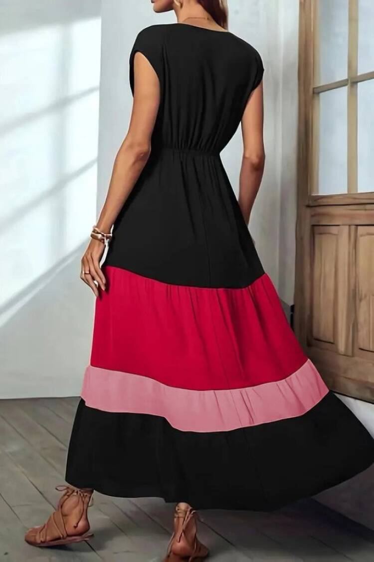Black Fit And Flare Dress With Cap Sleeves