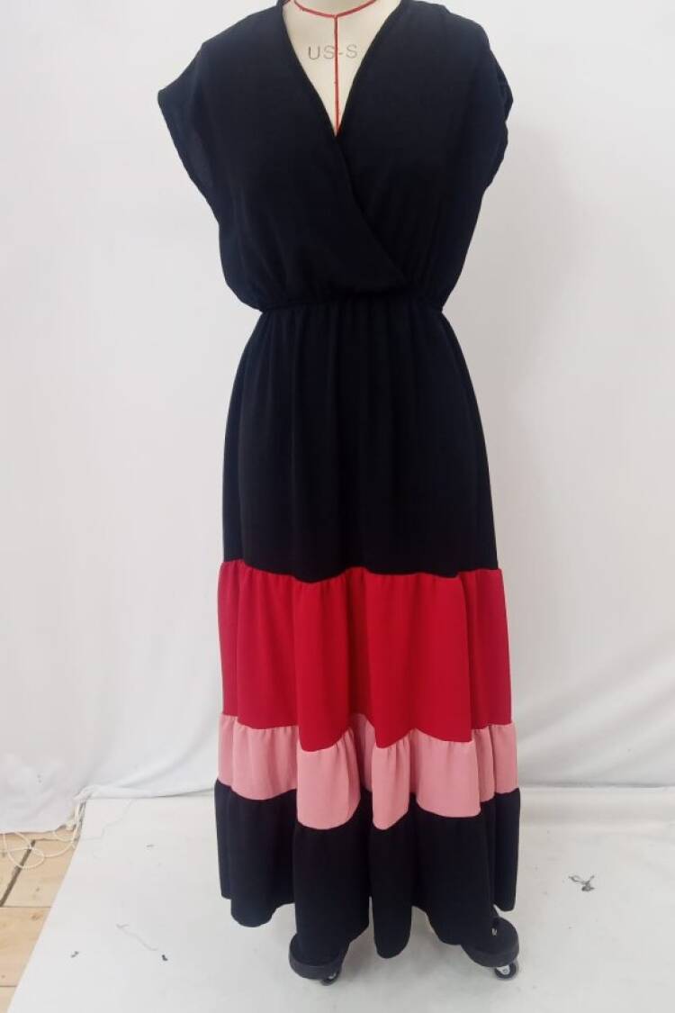 Black Fit And Flare Dress With Cap Sleeves