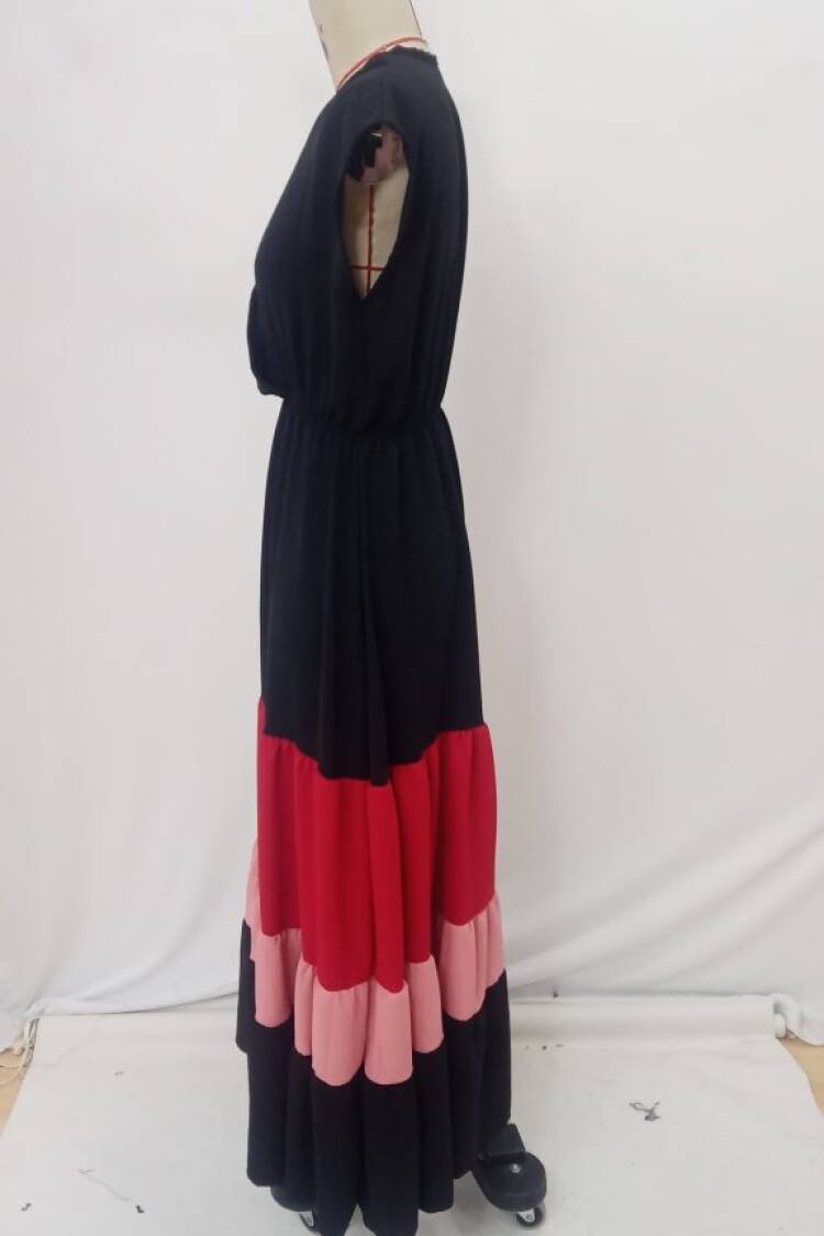Black Fit And Flare Dress With Cap Sleeves