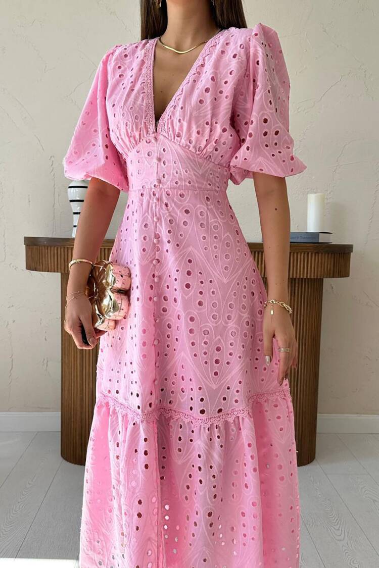 ElegantA-Line Dress With Puff Half Sleeves