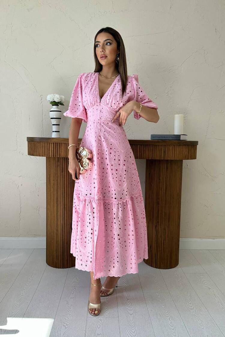ElegantA-Line Dress With Puff Half Sleeves - Brand: Elisa - Women's Clothing Wholesale - Globality Store