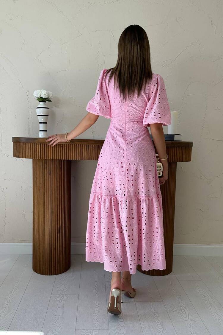 ElegantA-Line Dress With Puff Half Sleeves