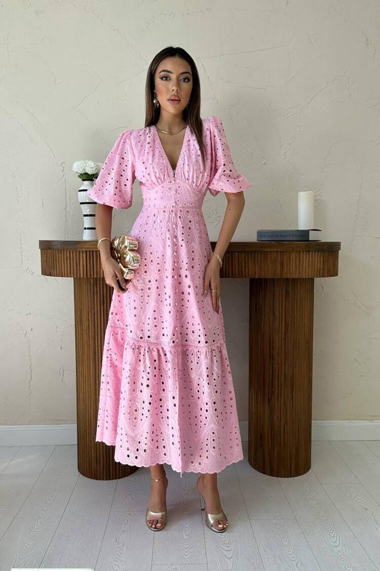 ElegantA-Line Dress With Puff Half Sleeves