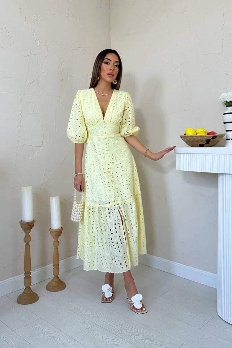 Fit And Flare Dress With Ballon 3/4 Sleeves
