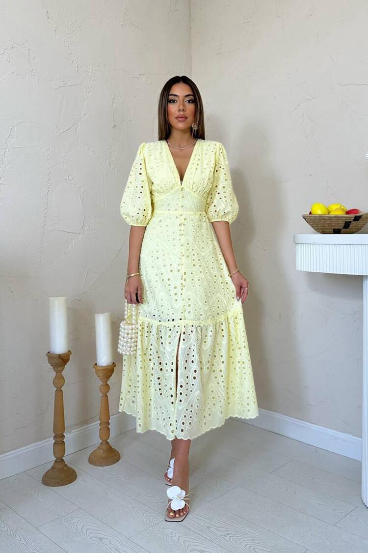 Fit And Flare Dress With Ballon 3/4 Sleeves - Brand: Elisa - Women's Clothing Wholesale - Globality Store