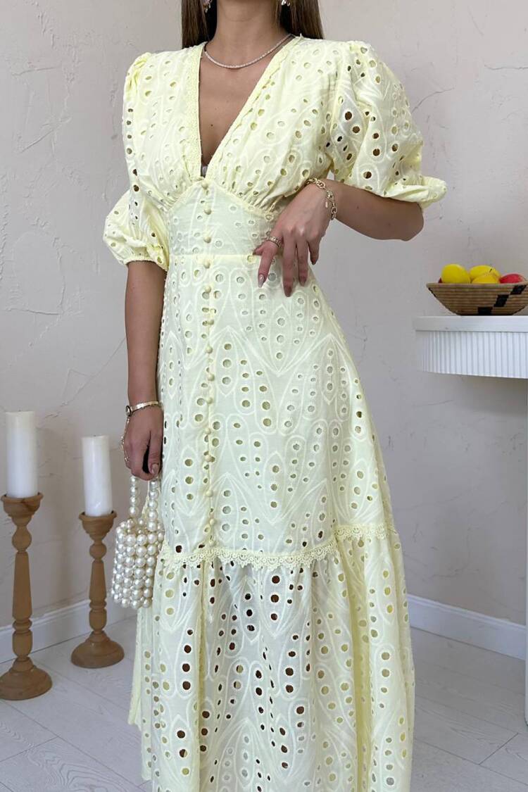 Fit And Flare Dress With Ballon 3/4 Sleeves