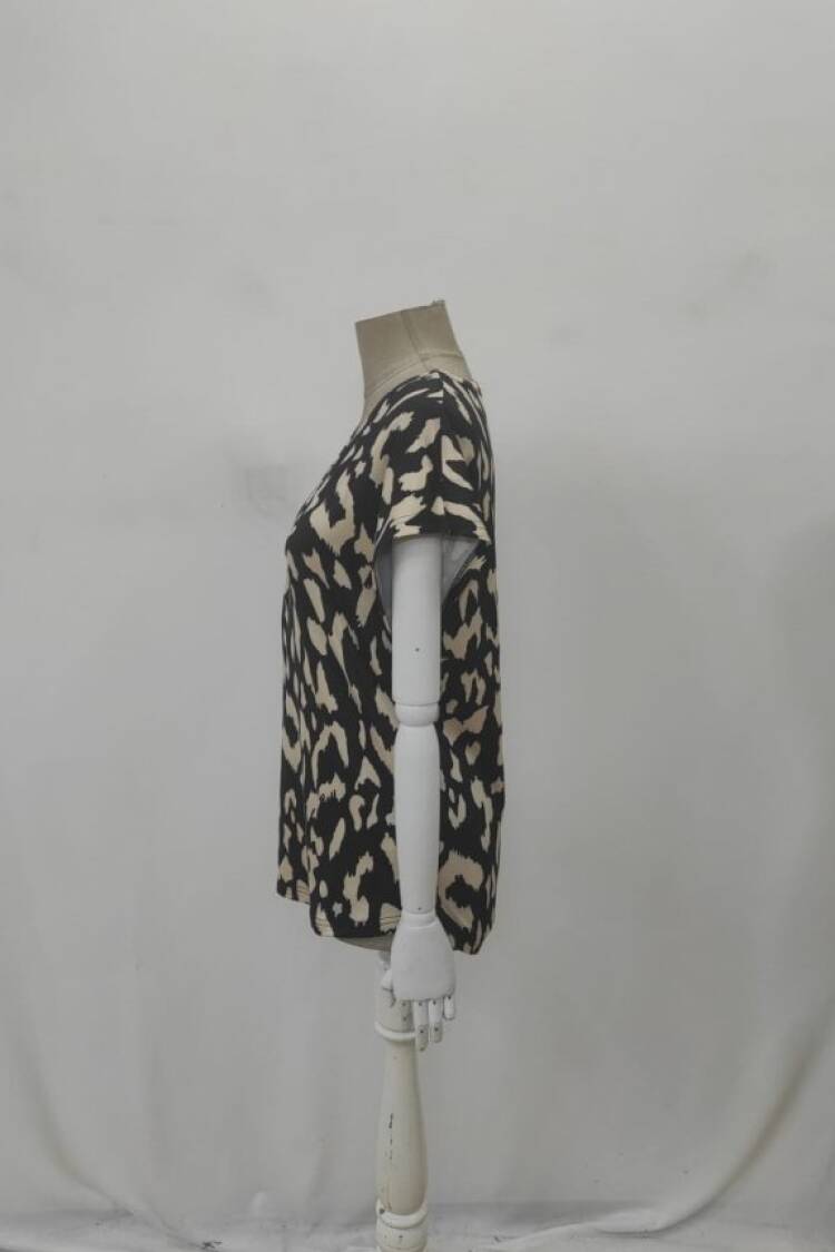 Black Animal Print V-Neck Cap Sleeve Blouse