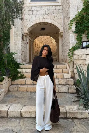 White Palazzo Pants With Drawstring Waist - Brand: EYYO ATELIER - Women's Clothing Wholesale - Globality Store