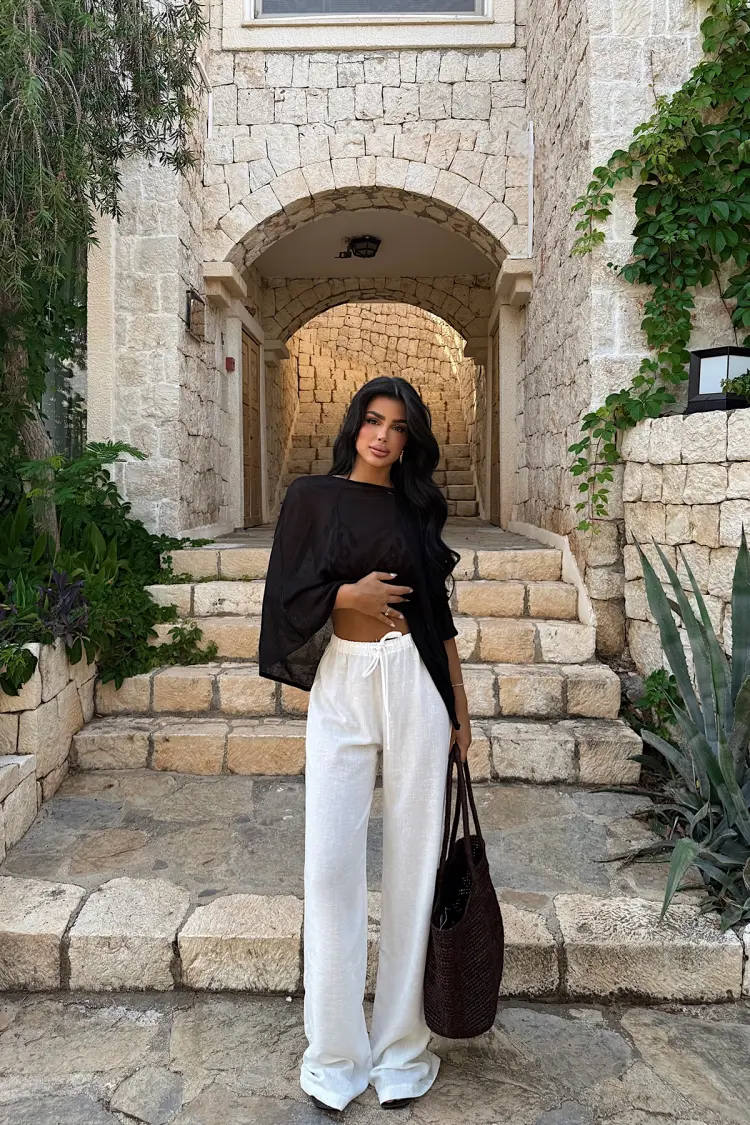 White Palazzo Pants With Drawstring Waist