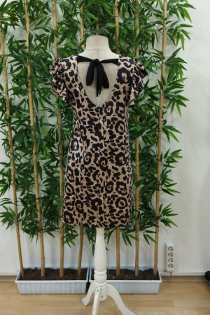 Women's Short Sleeve Ruffle Detail Back Tie Leopard Pattern Suprem Dress - Leopard - Brand: Janes - Women's Clothing Wholesale - Globality Store