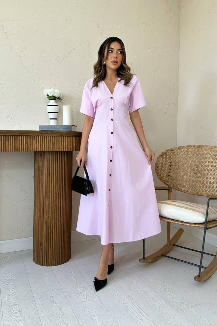 Fit And Flare V-Neck Midi Dress - Brand: Elisa - Women's Clothing Wholesale - Globality Store
