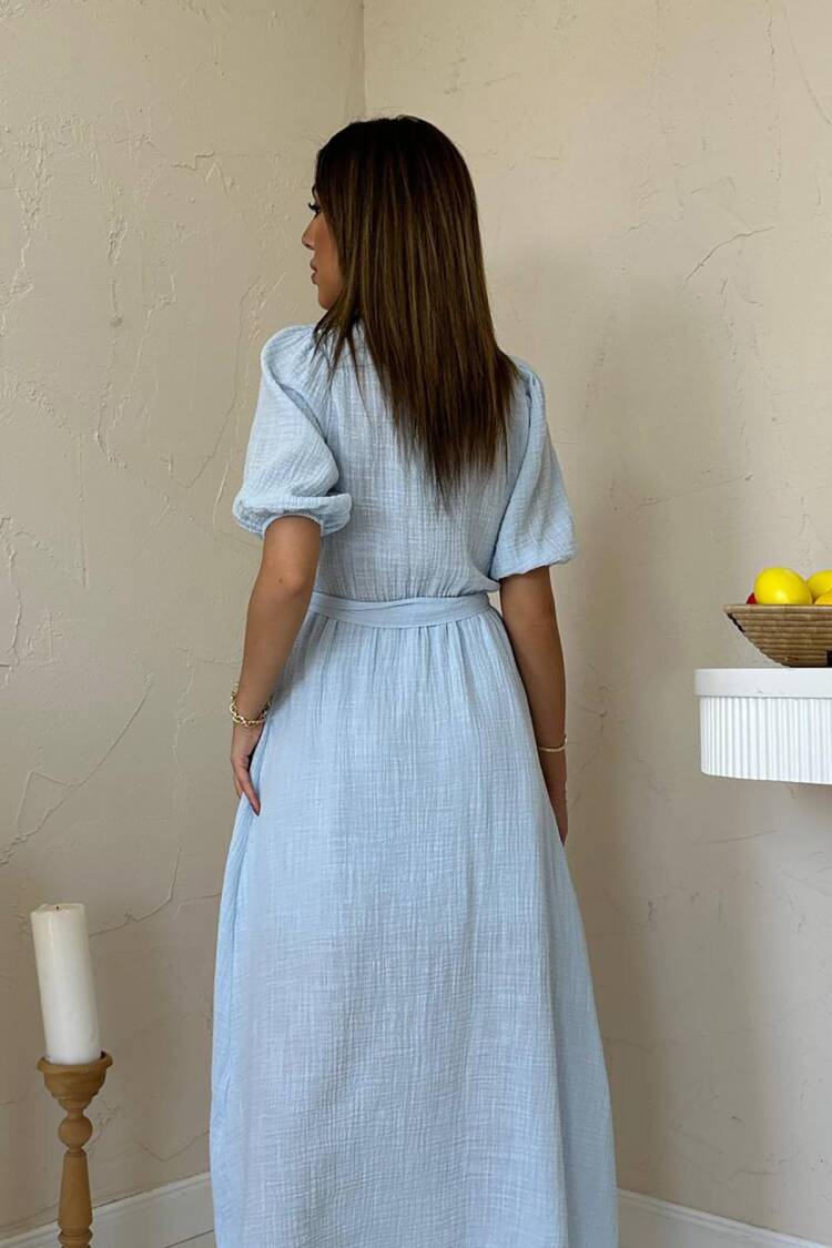 Puff Sleeve Wrap Midi Dress