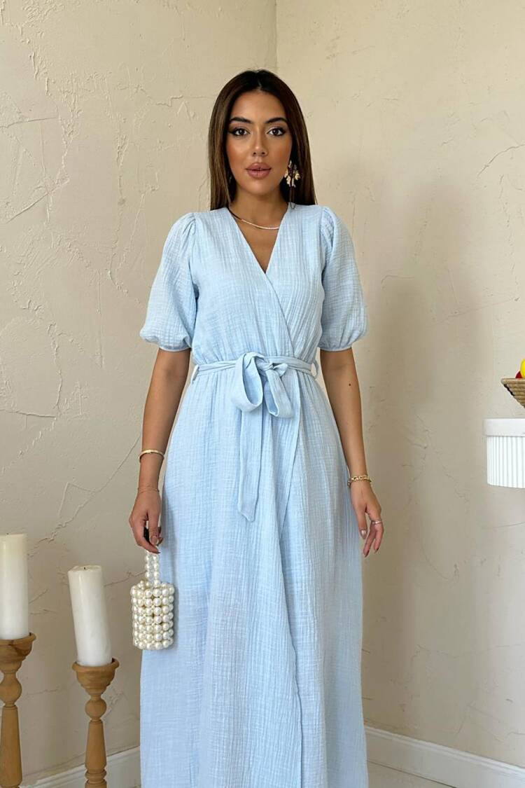 Puff Sleeve Wrap Midi Dress