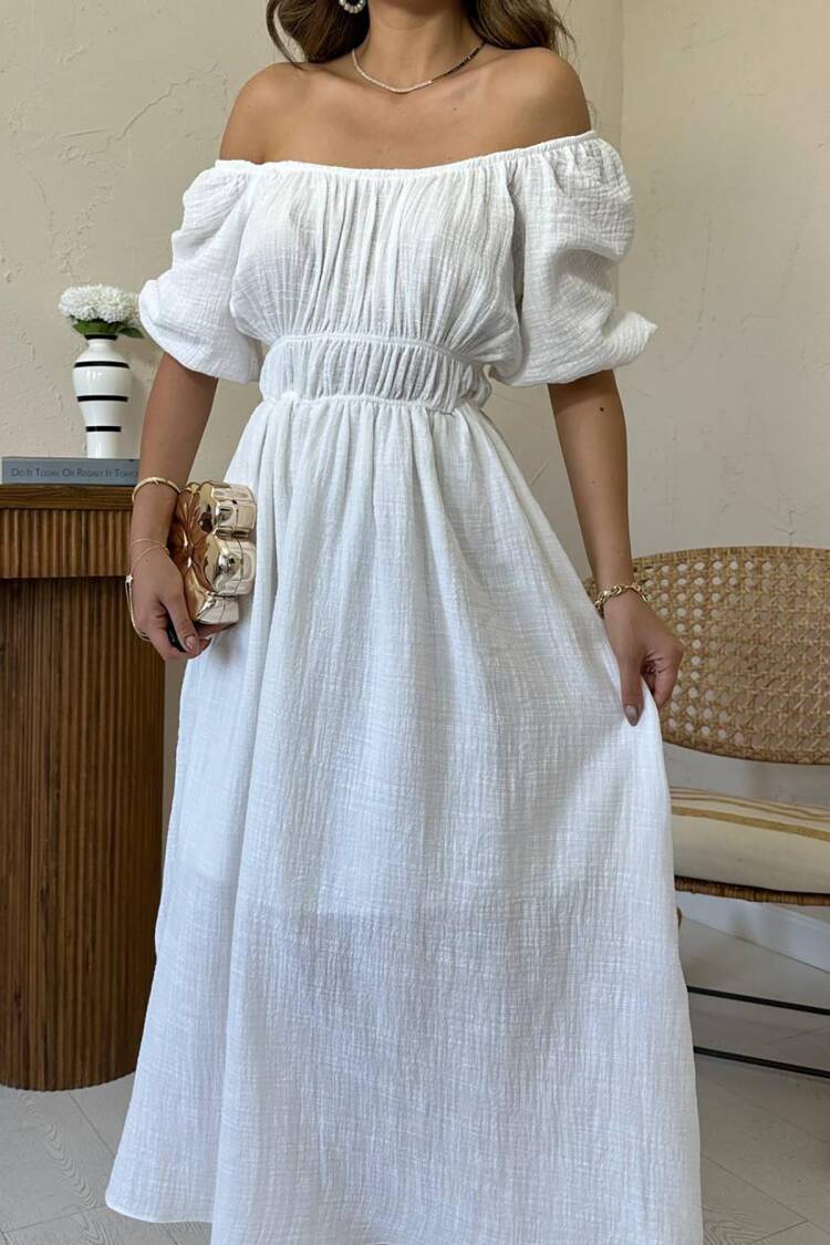 Fit And Flare Dress With Ruffle Sleeves