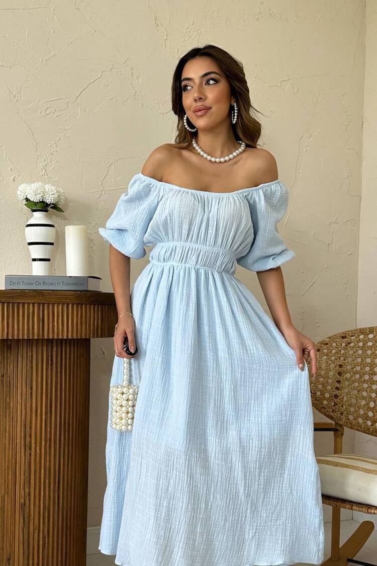 Fit And Flare Maxi Dress With Puff Half Sleeves