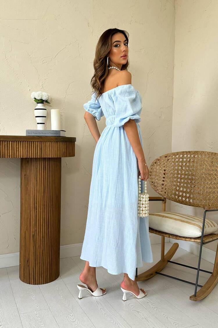 Fit And Flare Maxi Dress With Puff Half Sleeves