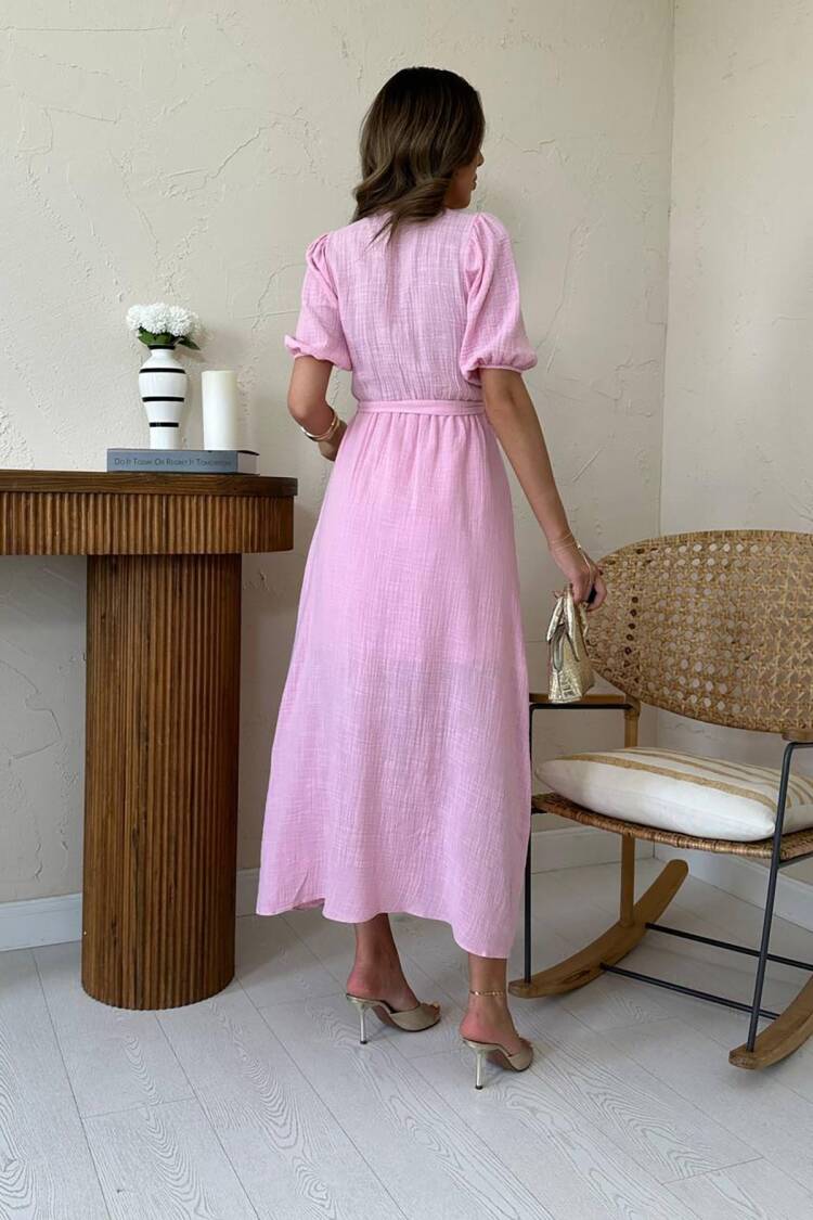 ElegantMaxi Wrap Dress With Puff Half Sleeves