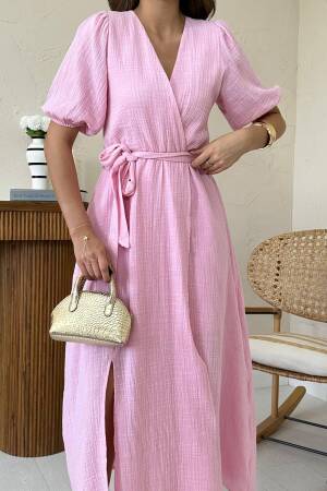 ElegantMaxi Wrap Dress With Puff Half Sleeves - Brand: Elisa - Women's Clothing Wholesale - Globality Store