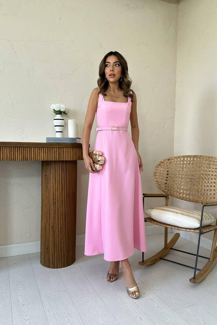 ElegantA-Line Midi Dress With Square Neck
