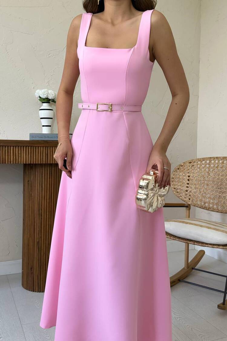 ElegantA-Line Midi Dress With Square Neck