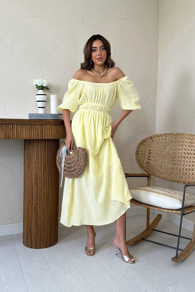 A-Line Puff Sleeve Dress - Brand: Elisa - Women's Clothing Wholesale - Globality Store
