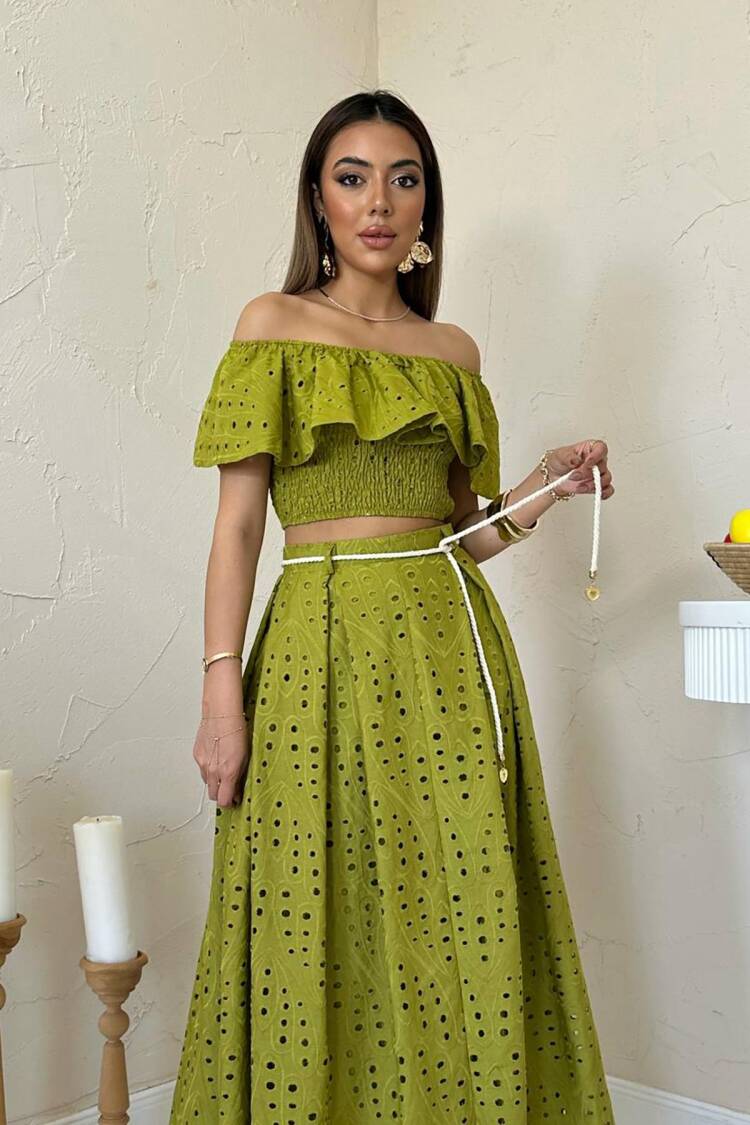 Boho Casual Set With Ruffle Sleeve Maxi Skirt