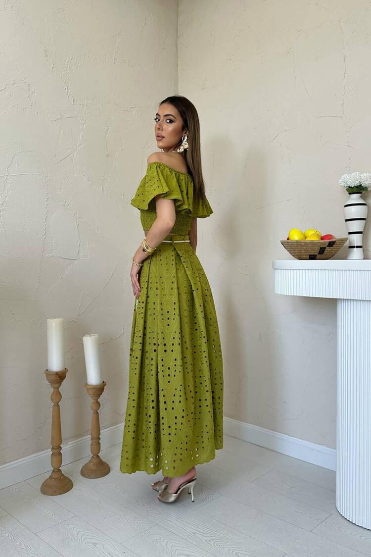Boho Casual Set With Ruffle Sleeve Maxi Skirt