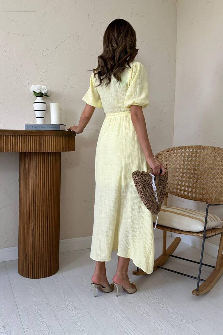 WholesaleDouble-breasted Collar Mueslin Linen Dress