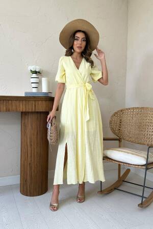 WholesaleDouble-breasted Collar Mueslin Linen Dress - Brand: Elisa - Women's Clothing Wholesale - Globality Store