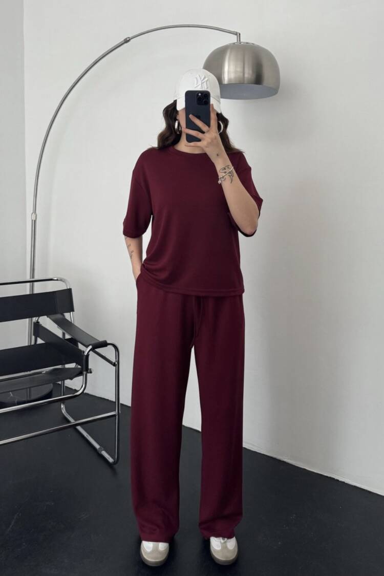 Claret Red Oversized Fit Jogger Suit - Brand: Ezgi Nisantasi - Women's Clothing Wholesale - Globality Store