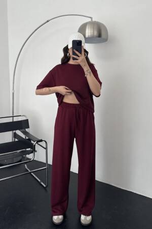 Claret Red Oversized Fit Jogger Suit - Brand: Ezgi Nisantasi - Women's Clothing Wholesale - Globality Store