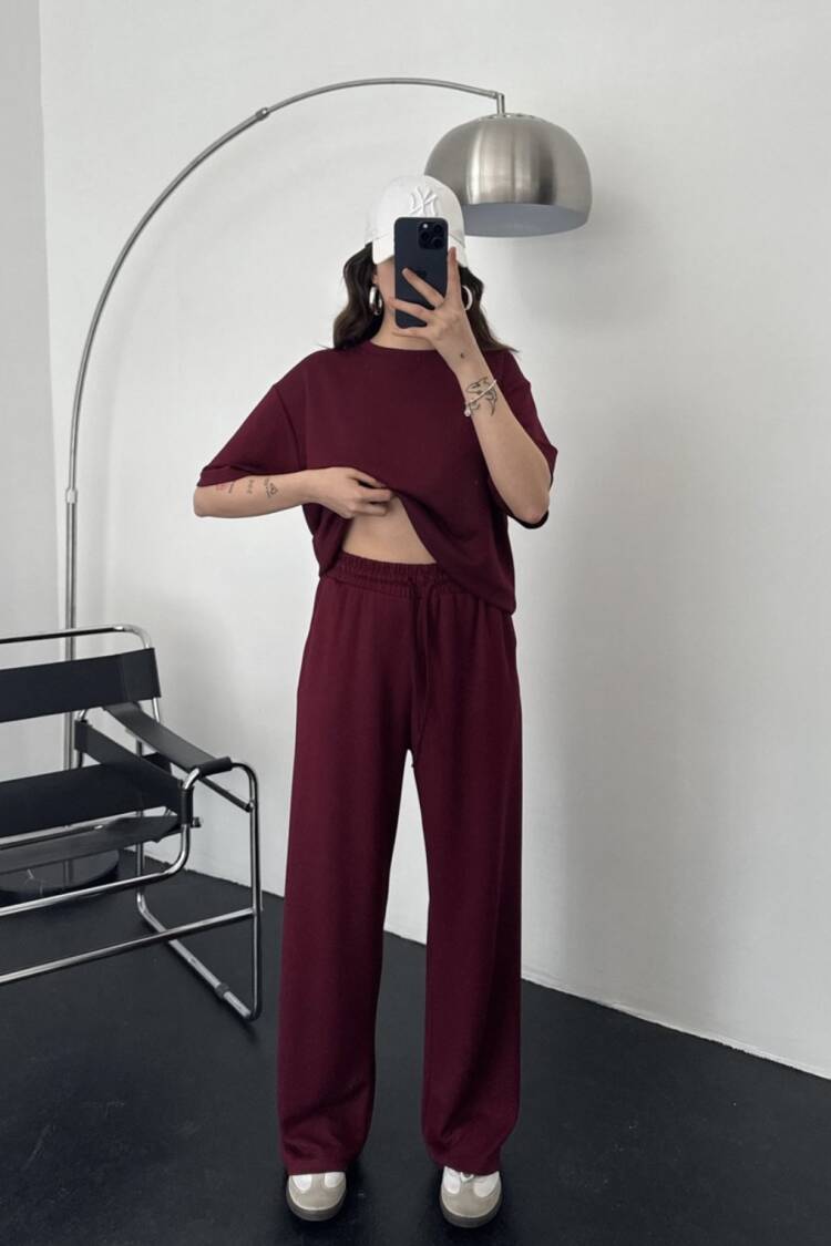 Claret Red Oversized Fit Jogger Suit