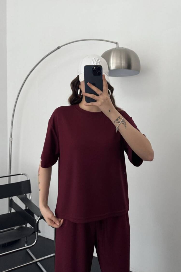 Claret Red Oversized Fit Jogger Suit