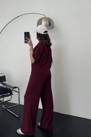 Claret Red Oversized Fit Jogger Suit - Brand: Ezgi Nisantasi - Women's Clothing Wholesale - Globality Store