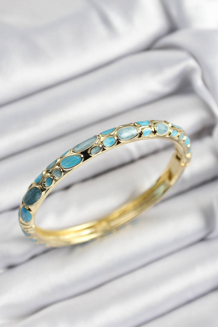 Gold Color Women Clamp With Enameled Brass Turquoise Honeycomb Motif - Brand: Ebijuteri - Women's Clothing Wholesale - Globality Store