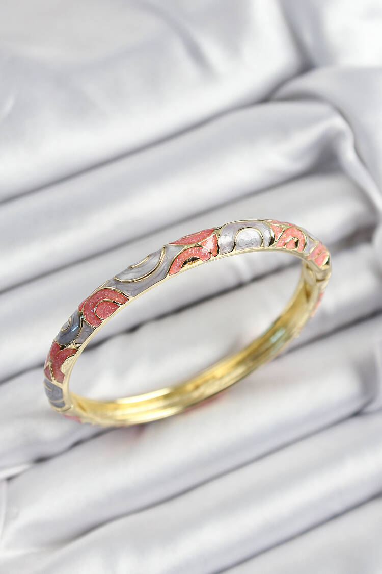 Gold Color Women Clamp With Enameled Brass Grey And Pink Spiral Motif - Brand: Ebijuteri - Women's Clothing Wholesale - Globality Store